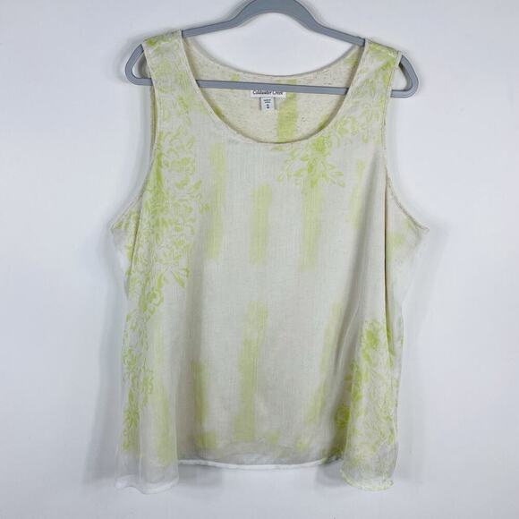 Coldwater Creek Plus Size 1X 18 Chiffon Layered Sleeveless Tank Top Green Cream - Picture 1 of 6